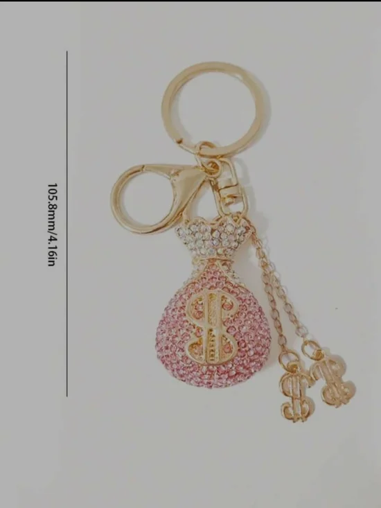 Pink Crystal Money Bag Keychain - Picture 4 of 4